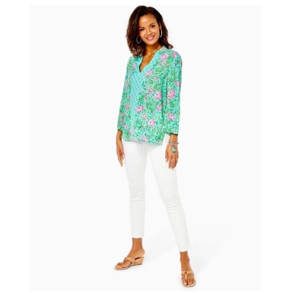 Lilly Pulitzer "Oh Diamond Girl" Luna Bay Tunic Surf Blue Floral Print Women's L - Picture 3 of 7